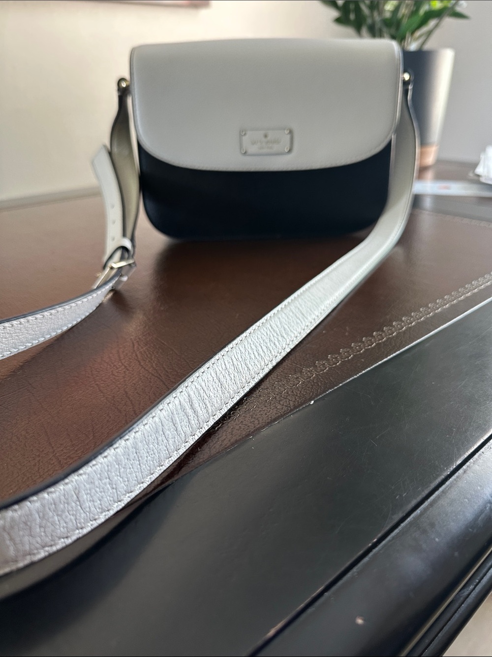 Kate Spade Navy Blue and White Shoulder Purse